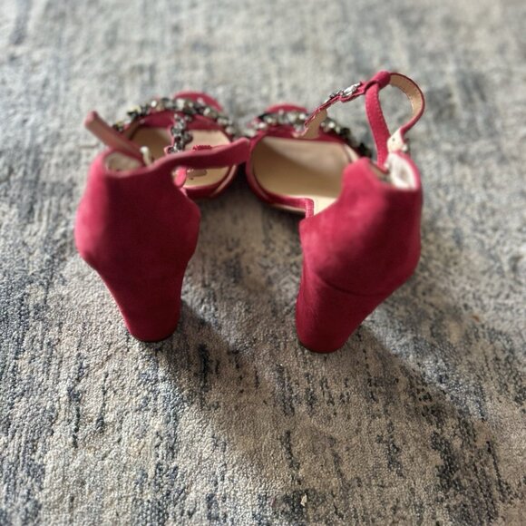 Vince Camuto Red Jewel Embellished T-Strap Heels - Picture 5 of 6
